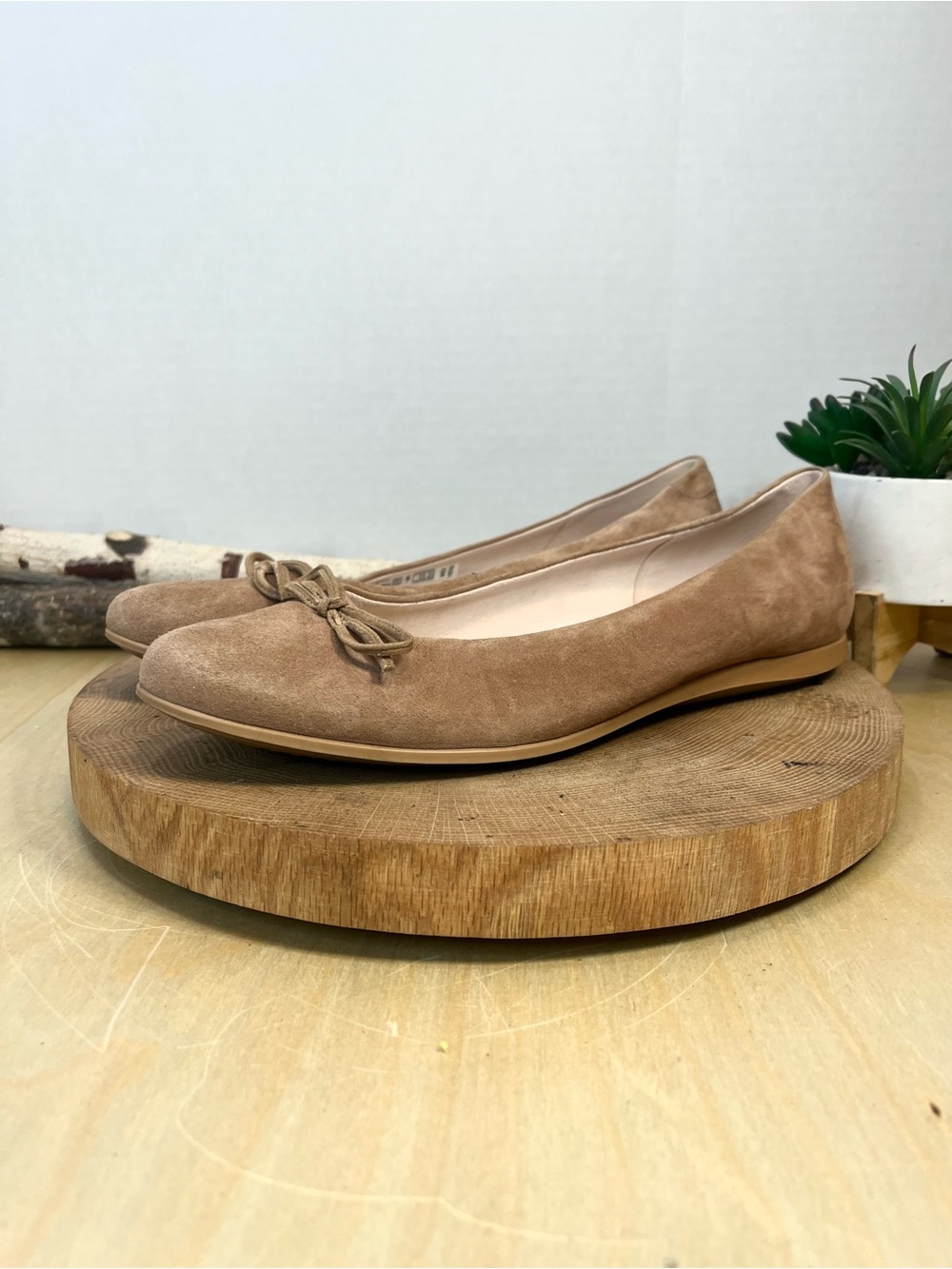 ECCO Tan Suede Bow Ballet Flats Comfort Shoes EU 41 US 10